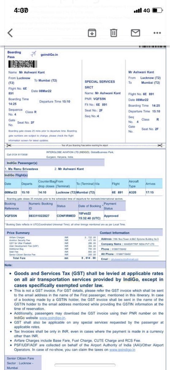 rahulsaxena_63's tweet photo. Indigo airlines fleecing customers that too senior citizens! Despite paying INR 750 as baggage charges -> forced to pay INR 1k at LKO. Overcharging customers isn’t norm Request for Hon’ble minister and @DGCAIndia intervention #goindigo #6e891 #LKO #BOM @IndiGo6E @JM_Scindia https://t.co/phYncNwdGW