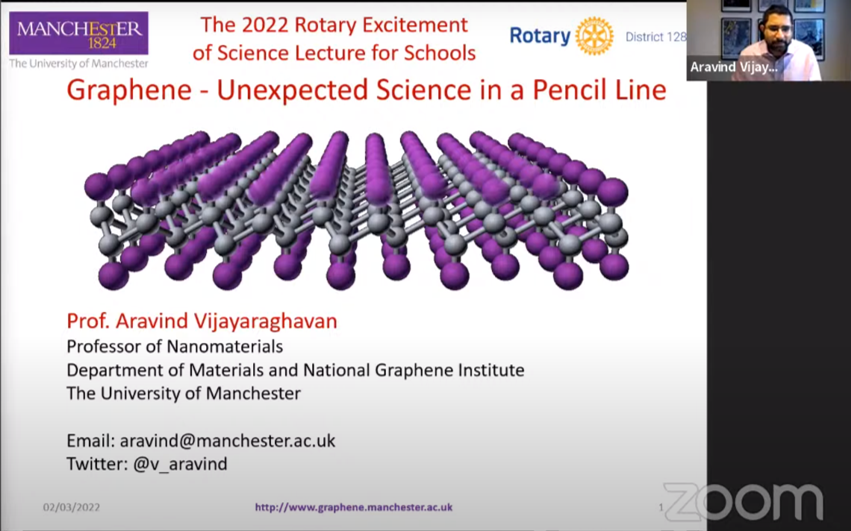 PenkfordSchool's tweet photo. Thank you to our governor Phil Round for inviting us to take part in 2022 @nlwrotaryclub Excitement of Science Lecture presented by @v_aravind from @OfficialUoM. Yr11 pupils were inspired asking questions about the future of graphene research &amp; possible routes into a @CareersWeek https://t.co/2wcrkzmup3
