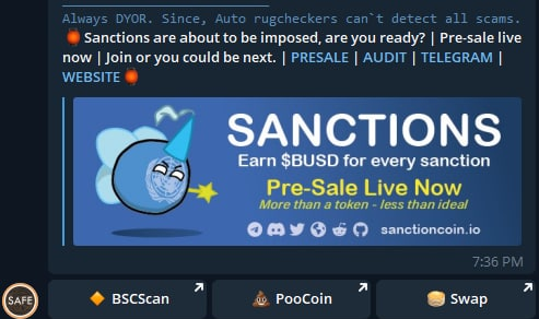 SanctionCoin's tweet photo. 🚀In the last 2 hours:
🔥Advertising on SafeAnalyzer's Bot has gone live.
🤖SMS is trending on CryptoMoonShots. 

Will you be joining, or buckling?🚀
#Sanctions ($SNS) Presale is live now!

#CMS #Presale #altcoin #crypto #airdrop #newlisting #memecoin #bscgem #cryptogem #Pinksale https://t.co/7VMRbs9uvx