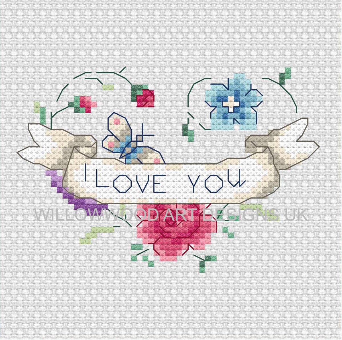 'I Love You' Easy Cross Stitch Design, DMC, 18 Threads, 14/16 count, PDF Digital Download etsy.me/34vwP3h #anniversary #bedroom #wall #homedecor #digitalcrossstitch #flowercrossstitch #heartcrossstitch #butterfly #flowers