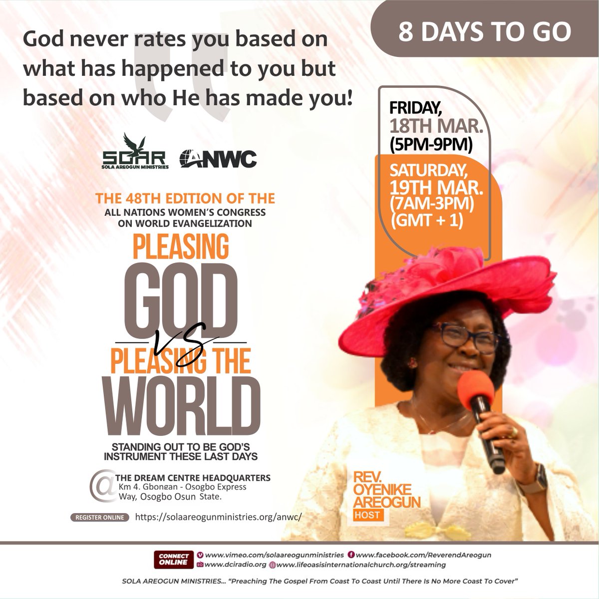 ReverendAreogun's tweet photo. #48thANWC is 8 days away! 
Come, all things are yours!
Come, all things are ready!!!
JESUS IS LORD!!!
#RevOyenikeAreogun https://t.co/z246y7VXzp