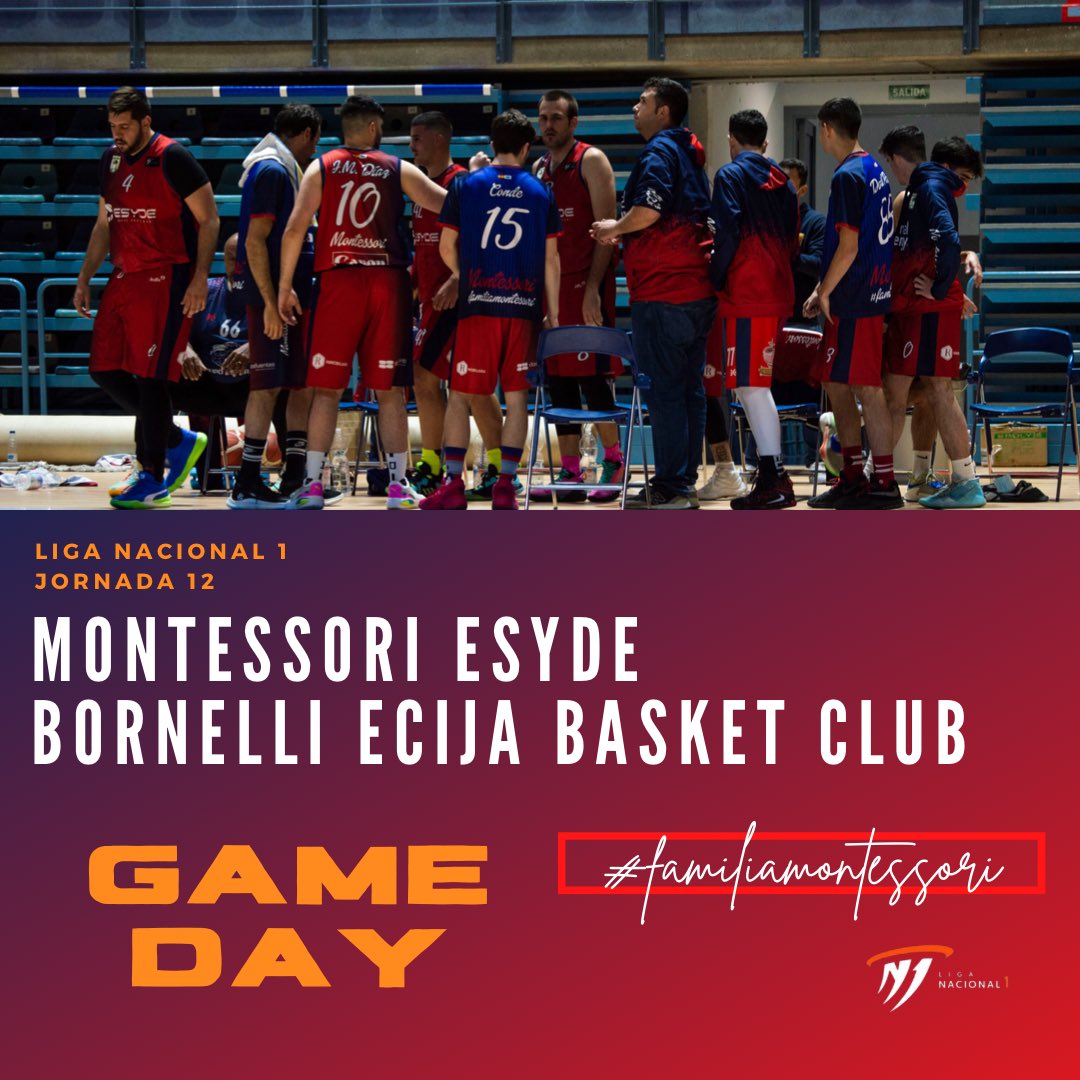 | N1 MASC 21/22 |

¡¡DIA DE PARTIDO!!

📍Pabellón Andrés Estrada 
⌚️19:00
🆚 <a href="/EcijaBasketClub/">Écija Basket Club</a> 

#familiamontessori