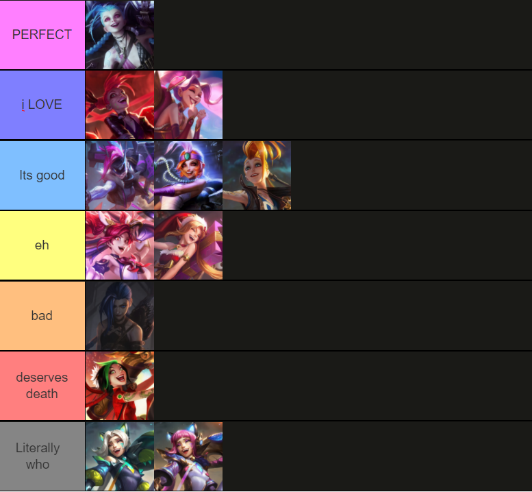 H A H A H A H A H A H A H A H A H A on X: The objectively right jinx skin  tierlist i will not be taking any questions  / X