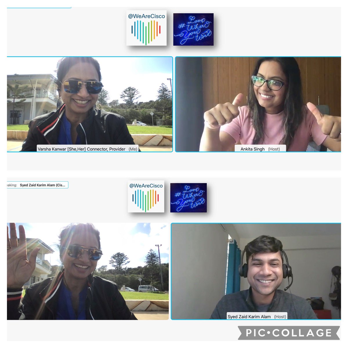 VarshaKanwar's tweet photo. Making the most of a bright sunny day taking afternoon 1:1 check-in and mentoring calls from the beach with my WFH ๐ฉ๐ปโ๐ป buddy, Scooby. #HybridWork at its best. #ThankfulThursday vibes with sun shining after weeks of torrential rains. #WeAreCisco #LifeOnWebex #LoveWhereYouWork https://t.co/jBsCHaQnfZ