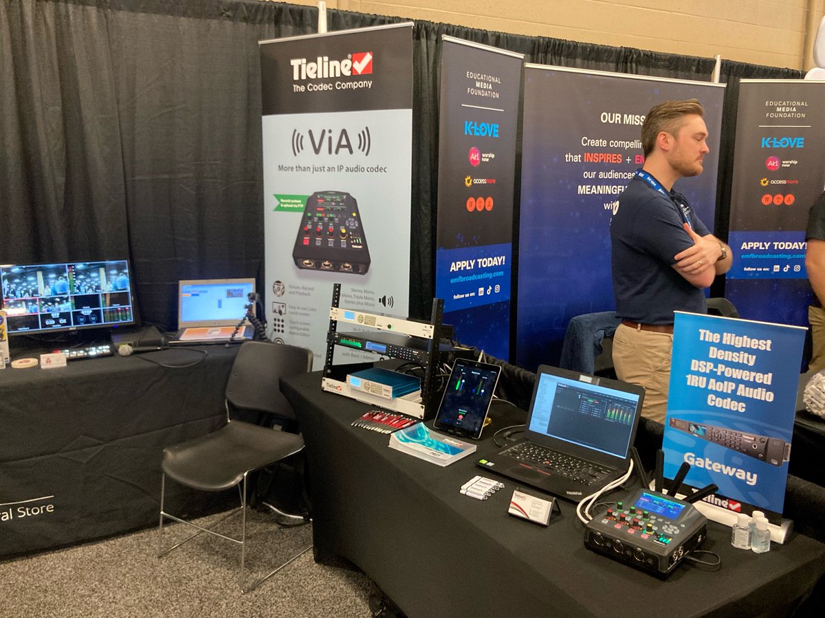 Tieline's tweet photo. #Tieline's Jacob Daniluck is @NRBConvention in Nashville with #BroadcastersGeneralStore. Come and see all the latest and coolest tech, including the #ViA, #Gateway and much more! #NRB2022 https://t.co/ClowtBK7ox