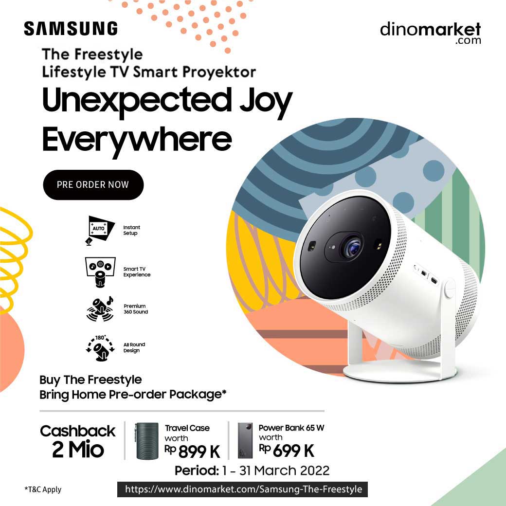 DINOMARKET's tweet image. BENEFIT 3,6 JUTA NEW Samsung Lifestyle TV Smart Proyektor The Freestyle
.
Klik disini : dinomarket.com/Samsung-The-Fr…
.
Lebih mudah tanya-tanya dan belanja melalui chat whatsapp di nomor 0811-11-3466
.
#TheFreestyle #SamsungTheFreestyle #SamsungProjector