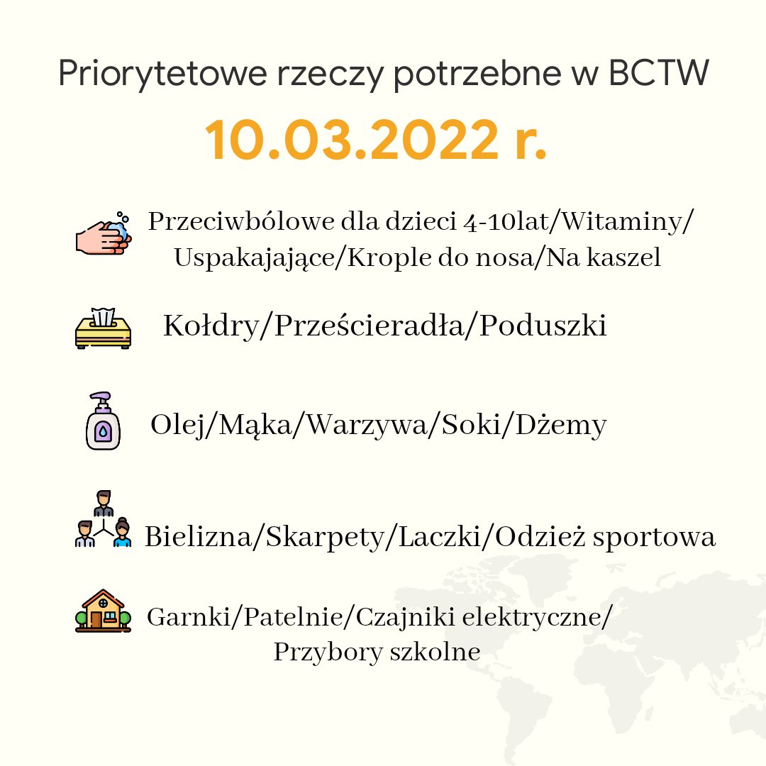 Nitkiewicz_Irek's tweet photo. 1. Dary z #BydgoszczPomagaUkrainie cały czas trafiają do Ukraińców w PL# i w #UA
🇵🇱🤝🇺🇦
2. Co dziś szczególnie potrzebne w Bydgoskie Centrum Targowo-Wystawiennicze BCTW ul. Gdańska 1️⃣8️⃣7️⃣. ⬇️Grafika poniżej.

3. 👉Cały czas potrzebne ręce do pracy. Zapraszamy 🔟 do 2️⃣0️⃣ https://t.co/BFmKet3EOL