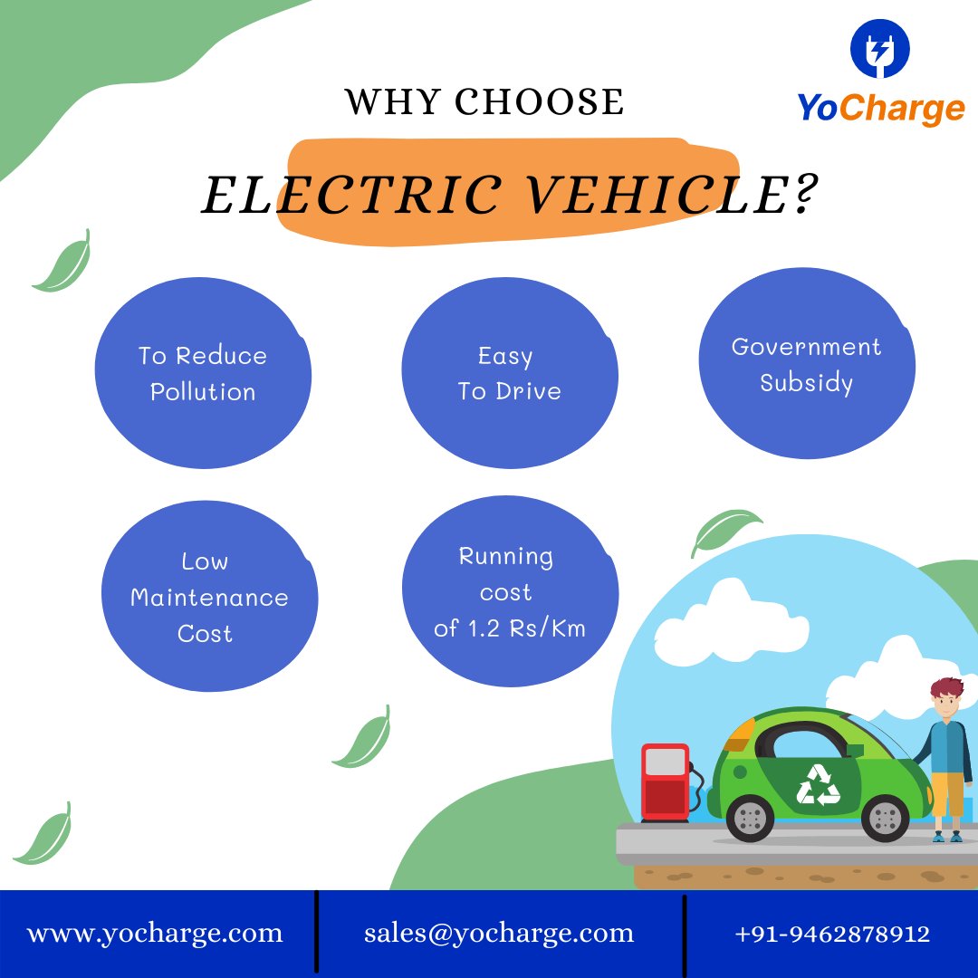 YoChargeCom's tweet photo. Electric vehicles are the new revolution in mobility world.. If you’re not sure about making the switch, we’re here with top five reasons to choose EV.
Electrify your life and switch to sustainability!!
#electricalvehicles #evchargingstations #yocharge https://t.co/3wkqFpIdUX