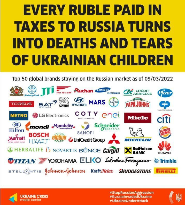 Ukrainas Ārlietu ministrija publicējusi lielāko ārzemju kompāniju sarakstu, kas par spīti Krievijas iebrukumam Ukrainā un kara noziegumiem līdz šim ir izlēmušas palikt Krievijas tirgū.