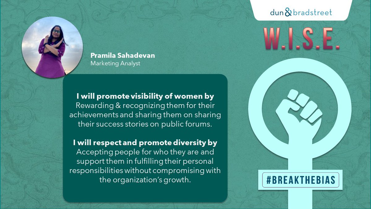 DNB_Technology's tweet image. Dun &amp;amp; Bradstreet’s Women Team Members are celebrating the #InternationalWomensDay.

Here’s @SPramila4 sharing how she plans to #BreakTheBias.

Watch this space to see more on how Dun &amp;amp; Bradstreet works towards empowerment, equality and excellence.

#WISE #IWD