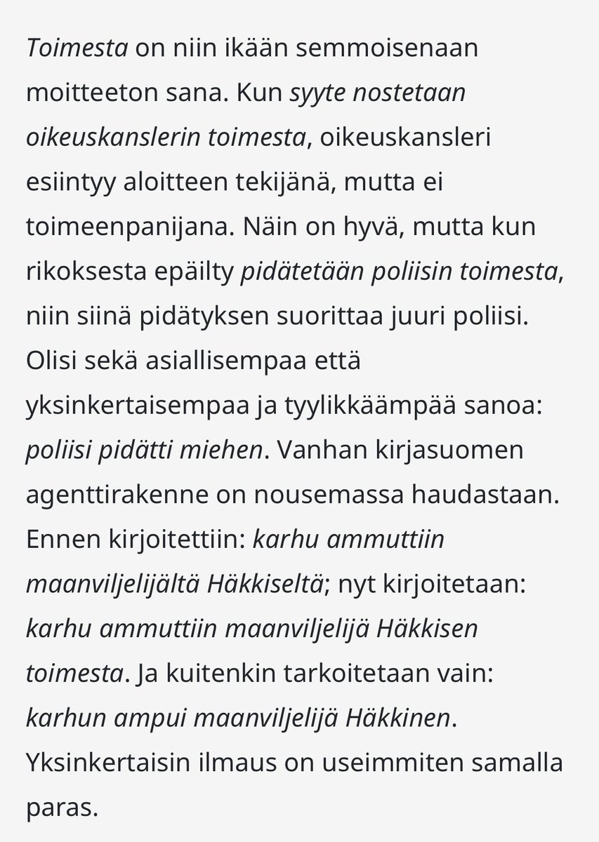 PiispanMonska's tweet photo. Jokainen ammatikseen kirjoittava tai esiintyvä voisi lukea ja sisäistää alla olevan tekstin. Kuvakaappaus tehty minun toimesta. #kielikello #toimesta #journalismi https://t.co/P6PKYK7lxP