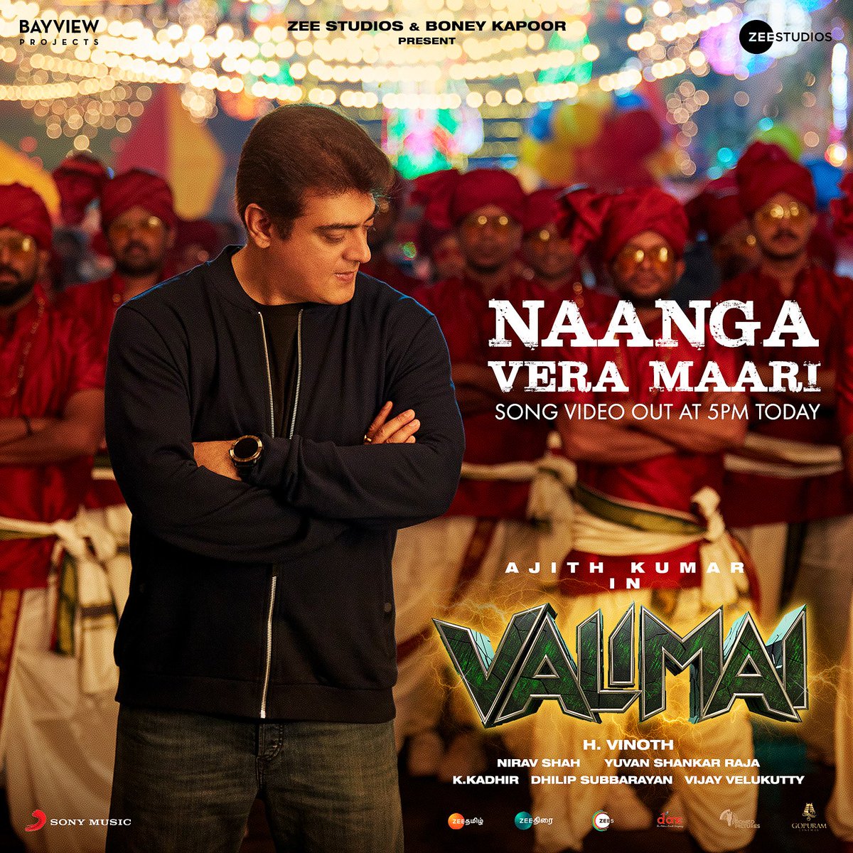 MSJAYASURIYA2's tweet photo. Are we ready for 5️⃣PM TODAY?! 💥😎

#NaangaVeraMaari Song video from #Valimai dropping 🔜

#AjithKumar #HVinoth @BoneyKapoor @BayViewProjOffl @ZeeStudios_ @thisisysr @VigneshShivN @anuragkulkarni_ https://t.co/ZNYnAwecwT
