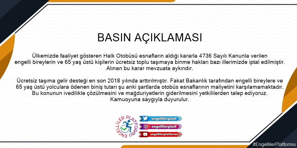 Ücretsiz taşıma gelir desteği ve otobüs esnaflarının aldığı karara ilişkin basın açıklamamız. (Görme engelliler için görsel betimlenmiştir.) Yetkilileri göreve davet ediyoruz. <a href="/tohob/">TÖHOB</a> <a href="/HMBakanligi/">T.C. Hazine ve Maliye Bakanlığı</a>