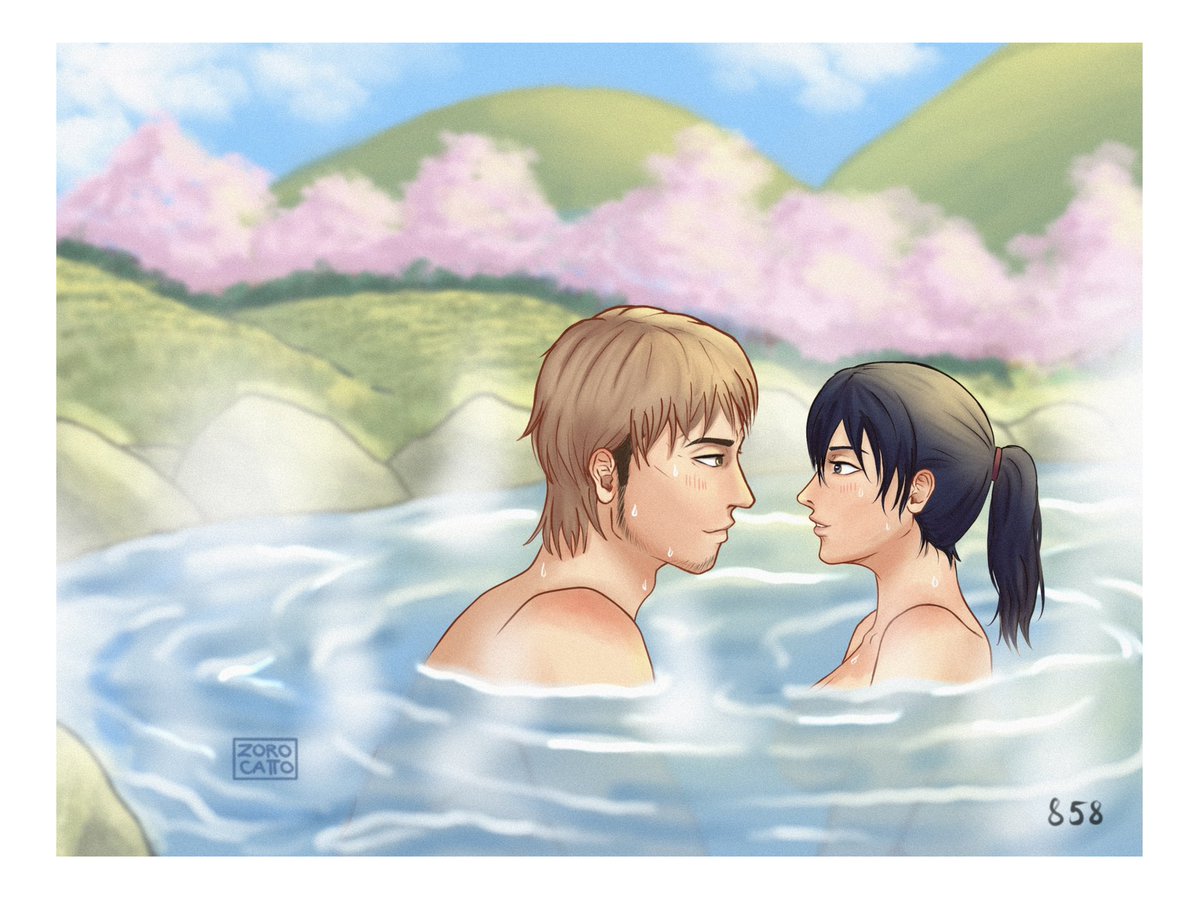 zorocatto's tweet photo. Day 3: Firsts
Hot spring honeymoon 

#JeankasaWeek2022 
#jeankasa #jeankirstein #mikasa #ジャンミカ https://t.co/pC1K69RGzQ