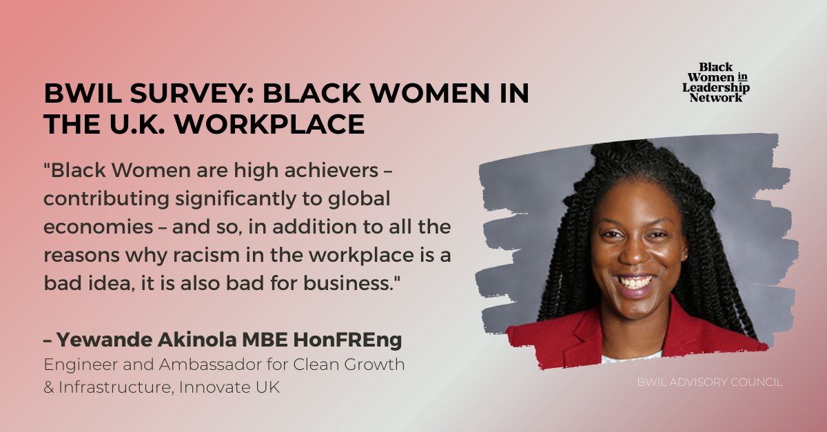 Black Women in Leadership Network (@bwil_network) on Twitter photo "We cannot afford to continue losing great talent because of racially related unfair treatment. It does the U.K. a massive disservice and annuls efforts to remain competitive in global markets." – <a href="/YeWanDae/">Yewande Akinola MBE</a>
👉 bit.ly/3KxhFd7
#BreakTheBias #BWILSurvey "We cannot afford to continue losing great talent because of racially related unfair treatment. It does the U.K. a massive disservice and annuls efforts to remain competitive in global markets." – <a href="/YeWanDae/">Yewande Akinola MBE</a>
👉 bit.ly/3KxhFd7
#BreakTheBias #BWILSurvey