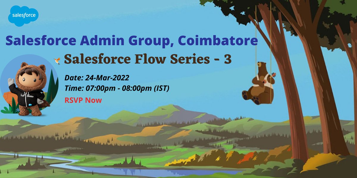 SFAG_Coimbatore's tweet photo. We are excited to announce📢📢 our next meetup on Flow Series. Don't forget to join us for 'Salesforce Flow Series-3' which is on March 24th, 7:00 PM IST.
@salesforce @trailhead #Trailblazer #Trailblazercommunity 
🎯RSVP Link: https://t.co/fcGtvBNMmG https://t.co/hC4uJPy9AN