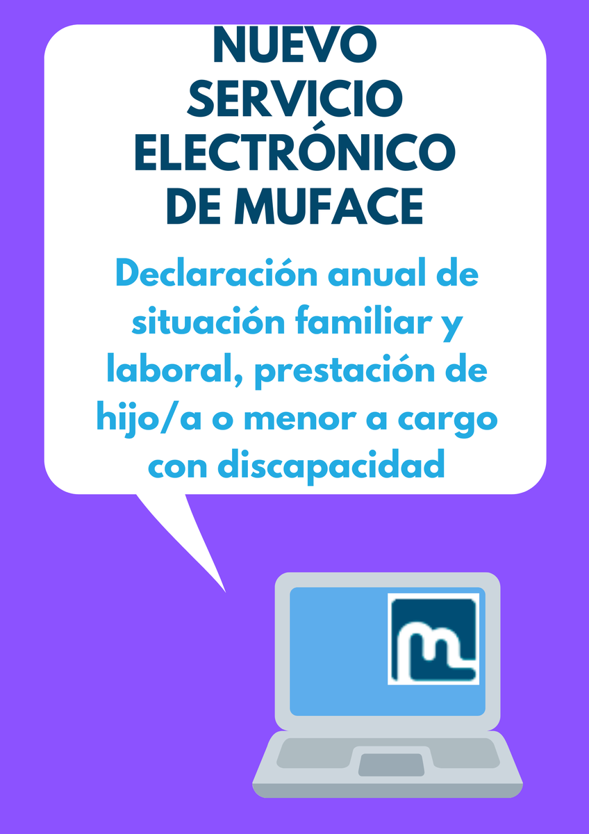 mufaceoficial's tweet photo. NUEVO SERVICIO ELECTRÓNICO #MUFACE

📄Declaración anual
👦👧Prestación de hijo/a o menor a cargo con discapacidad
💻Disponible
📨Se mantienen otros canales
📅Plazo: 8 de marzo a 18 de mayo incl.

600 mutualistas lo han usado ya 🥳

https://t.co/oUwpIg5hQv https://t.co/mgx1P0Y6A6
