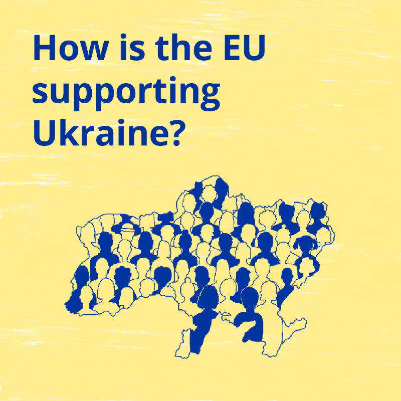 EUCouncil's tweet photo. In response to Russia's aggression, the 🇪🇺 EU has shown unity and strength and has provided coordinated humanitarian, political, financial and material help to 🇺🇦 Ukraine. 

Find out how the EU has supported Ukraine so far ⬇️

#StandWithUkraine