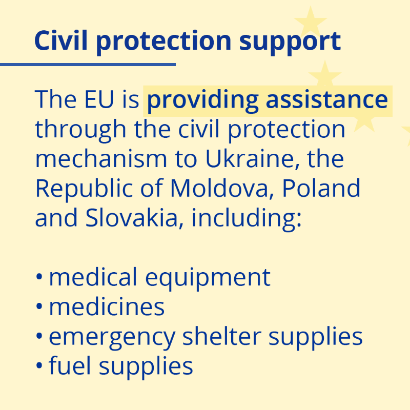 EUCouncil's tweet photo. In response to Russia's aggression, the 🇪🇺 EU has shown unity and strength and has provided coordinated humanitarian, political, financial and material help to 🇺🇦 Ukraine. 

Find out how the EU has supported Ukraine so far ⬇️

#StandWithUkraine