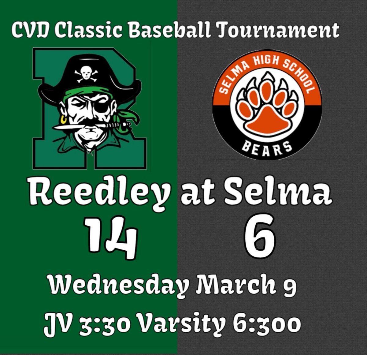 djimenez22's tweet photo. #ReedleyPirateBaseball (6-1) continue there #CVDClassicTournament Wednesday night with a 14-6 win over the #SelmaBears next Game TBD Stay Tuned
#EthannClark was the winning Pitcher @PiratePrideASB @ReedleyHSSports @31zcoach @PAGMETER @paulmeadors @FresnoBeeSports https://t.co/sLIpf04Eh8
