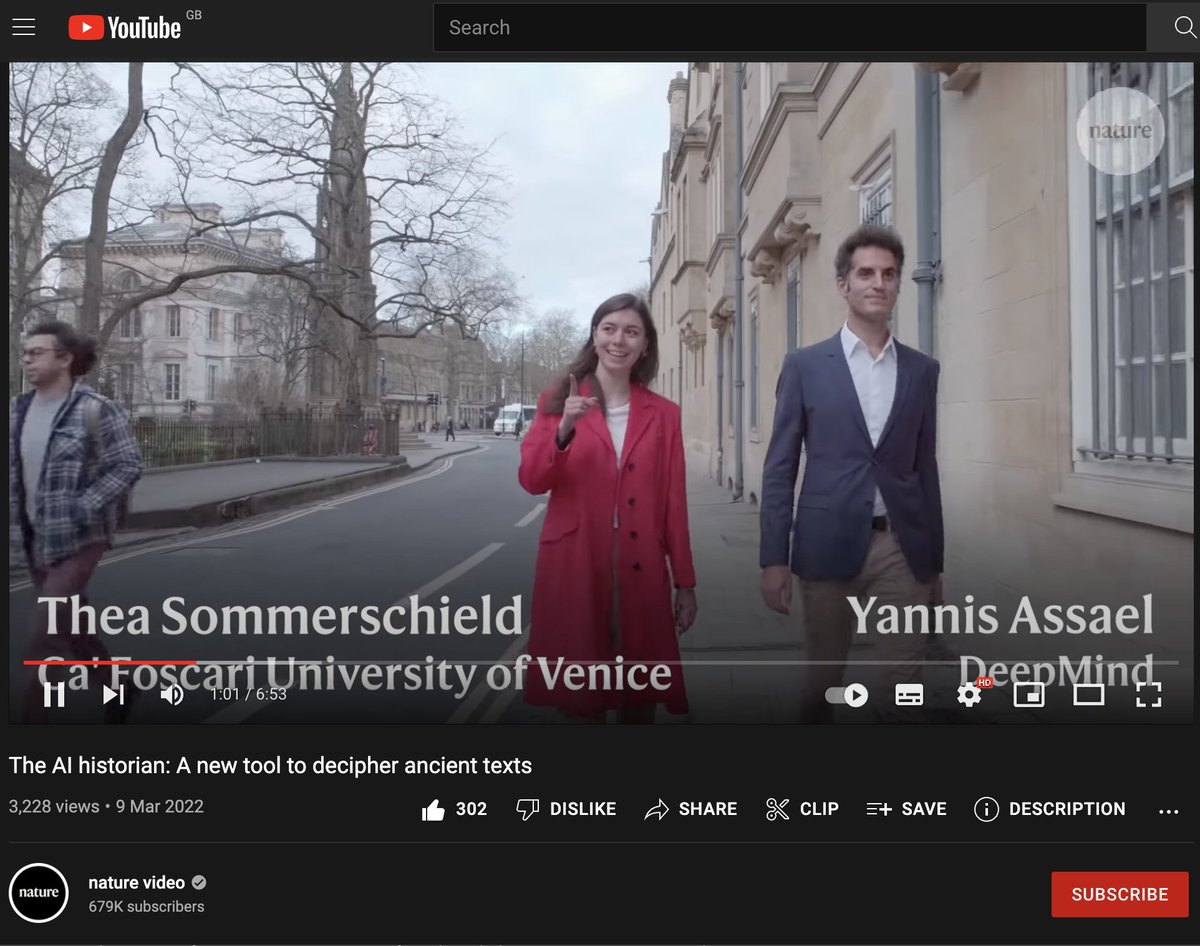 TSommerschield's tweet photo. Filmed at @DeepMind @AshmoleanMuseum and  @UniofOxford, check out @Nature 's fantastic video: The AI historian: A new tool to decipher ancient texts https://t.co/X35vbYeFOm with @iassael and I introducing Ithaca! https://t.co/WqlOiodEYy