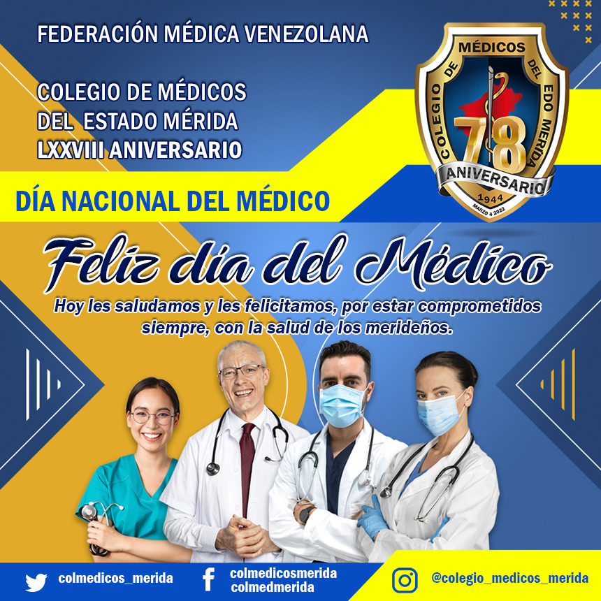 medicos_merida's tweet photo. Hoy es Día del Médico, en honor al Dr. José María Vargas. La Junta Directiva del Colegio de Médicos del estado Mérida les desea Felíz y Honroso Día del Médico.#colegiodemédicosmérida #DiaDelMedico #10Marzo https://t.co/xdn5sENDhC