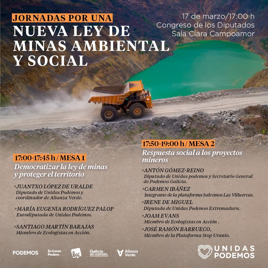 El 17 de marzo estaremos en el Congreso de los Diputados y nos representará nuestro compañero  <a href="/JoserraBarrueco/">JOSÉ RAMÓN BARRUECO</a>, participaremos en unas Jornadas dirigidas a una nueva ley ambiental y social.
Expondremos nuestra lucha.💪💪💪💪💪
Gracias <a href="/juralde/">Juan López de Uralde</a>
<a href="/PODEMOS/">Podemos</a>