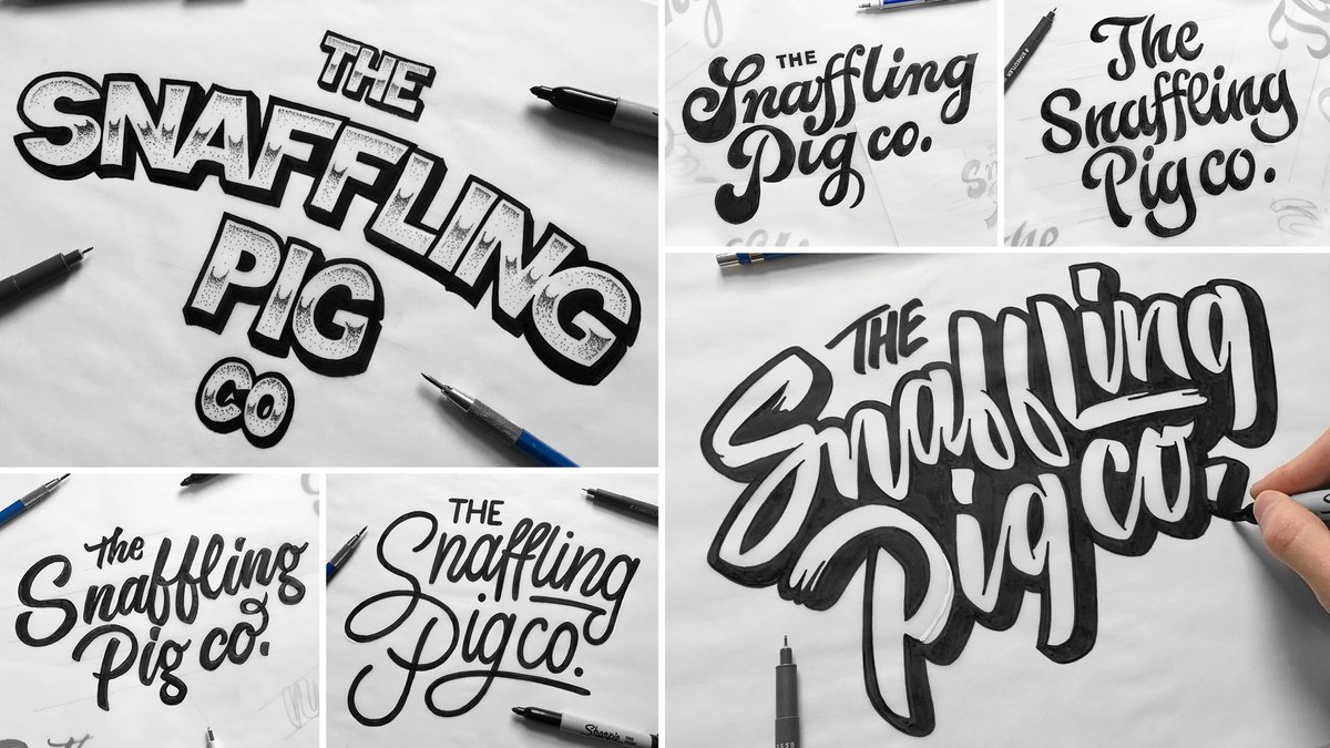 SnafflingPigCo's tweet photo. #ThrowbackThursday #TBT 

Some epic 𝐭𝐲𝓹𝓲𝓰𝐫𝐚𝐩𝐡𝐲 right here... ✍️ 

Check out these earlier concepts for our brand #font and #typography from our friends at @WeLaunch a few years back. These legends made us even awesomer with their kick-arse #Sharpie ninja skills. 🥷 https://t.co/wsJVewMqg4