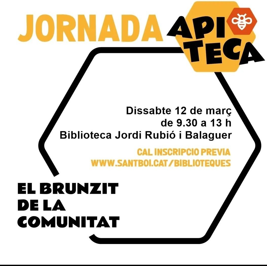 bibliotequeSBOI's tweet photo. 🐝JORNADA APITECA, EL BRUNZIT DE LA COMUNITAT
Construir i viure en un medi més saludable i sostenible és un dels grans reptes de les societats actuals. 
Participa!
Inscripcions📌https://t.co/SGIABqf64P
Informació a la web➡️
 @bibliotequesboi
#apiteca 
#agendaSB #europechallenge https://t.co/GXJ6eNefzm