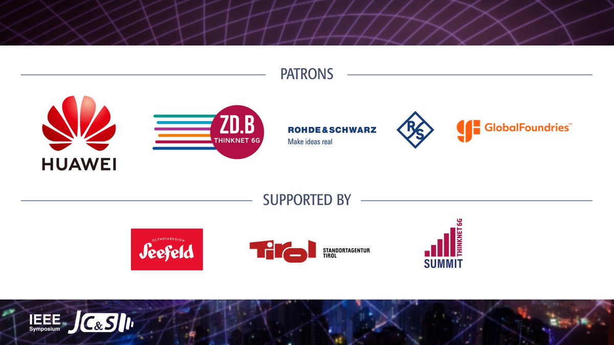 5g_lab's tweet photo. We would like to thank our patrons for supporting the 2nd IEEE Symposium on Joint Communications and Sensing 2022 in Seefeld in Tirol, Austria. We appreciate your support highly. #jcns @HuaweiWireless #thinknet6G @RohdeSchwarz @GlobalFoundries @tudresden_de @uniinnsbruck https://t.co/JovMxh3TWR