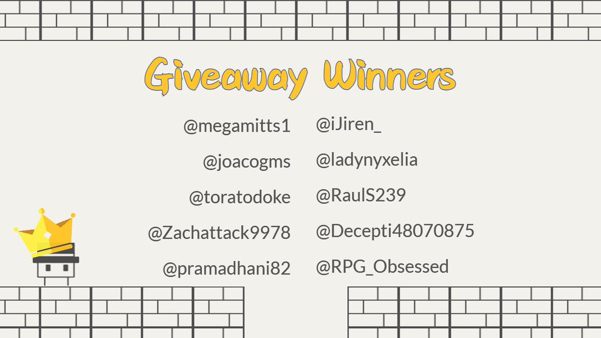 AdventuresHat's tweet photo. 🏆#Giveaway Announcement🏆

Congratulations to the following winners👇
@megamitts1
@joacogms
@toratodoke
@Zachattack9978
@pramadhani82
@iJiren_
@ladynyxelia
@RaulS239
@Decepti48070875
@RPG_Obsessed 
Please DM us to get your free Steam key! Enjoy💕

#Steam #MrHat #puzzlegame https://t.co/7nIDmKKwQd