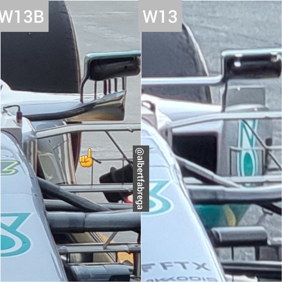AlbertFabrega's tweet photo. Comparativas de pontones y suelo dle W13 y W13B

Sidepods and floor W13 and W13B comparision. 
#F1Testing https://t.co/qdF5bAnGvF