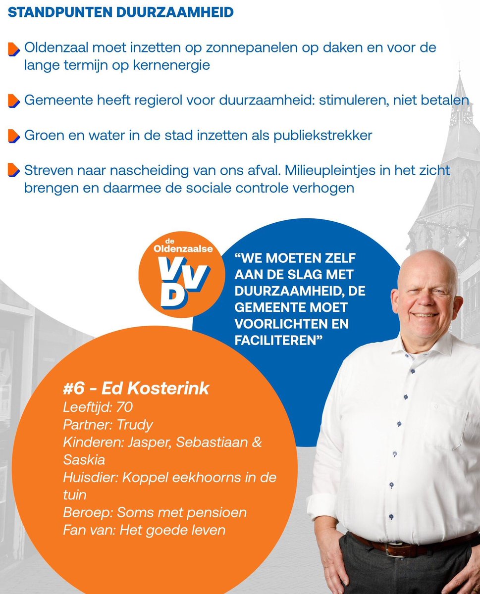 We presenteren onze kandidaten van nummer 23 naar nummer 1. Vandaag onze #6 @edkost #oldenzaal #vvd #thinkbig