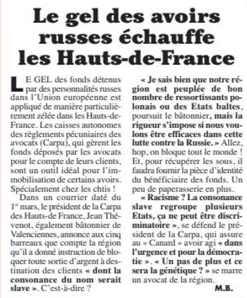 eurasia_today's tweet photo. La #France étend et généralise carrément sa grande hystérie #raciste contre les russes, aux slaves en général : blocage des comptes d'avocats aux noms à consonnance slave, comme les polonais très nombreux dans les départements du Nord !
#RussianBashing https://t.co/Ls87AM0Hk8