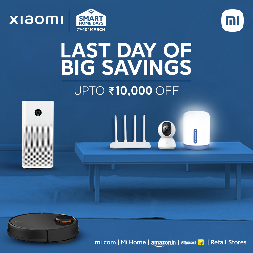 XiaomiIndia's tweet photo. Last call for big discounts!
Get upto โน10,000 off in the #SmartHomeDays sale, and give your home the Smart makeover it deserves!
Head here:
https://t.co/4DxAroJMJY https://t.co/uovVfqBI4R
