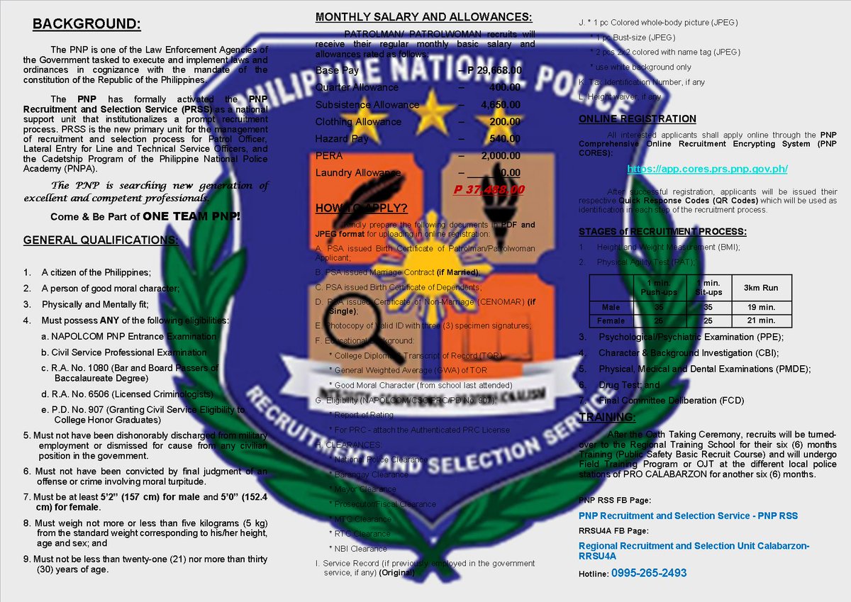 PoliceQuezon's tweet photo. Be a part of Philippine National Police!
All interested applicants shall apply online through the PNP Comprehensive Online Recruitment Encrypting System (PNP CORES):
https://t.co/oVH4TzR3RB

#PNPKakampiMo
#WeServeAndProtect
#TeamPNP https://t.co/Fs5zu2m3Ut