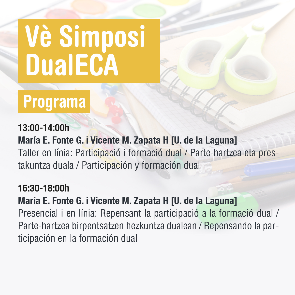 IceUdl's tweet photo. 📣 Vè Simposi DualECA
📅 24 de març de 2022
🔗 Inscripcions: https://t.co/6E1rt8o1ng
ℹ️ Més informació a: https://t.co/jGsCv5h64d
👥 Organitzat conjuntament per: @MUnibertsitatea, @UdAndorra i @UdL_info
🌐 https://t.co/NrudBMZlmx https://t.co/shquPM6qIq