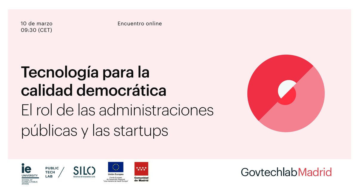 Empezamos el evento de Tecnología para la calidad democrática con <a href="/Gianlucamisu/">Gianluca Misuraca</a>, <a href="/marcelocabrol/">Marcelo Cabrol</a>, <a href="/agarcod/">Andrea G. Rodríguez</a>, <a href="/theCitibeats/">Citibeats</a>, @EticasConsult, <a href="/gobierto/">Gobierto</a>
 , <a href="/epc_eu/">European Policy Centre</a>, <a href="/IDB_Lab/">IDB Lab</a>, <a href="/ieGovernance/">IE Center for the Governance of Change</a> y <a href="/alejandro_roche/">Alex Roche 🇪🇺 @alexroche on 🦋</a> 
<a href="/publictechlab/">IE Publictech Lab</a>