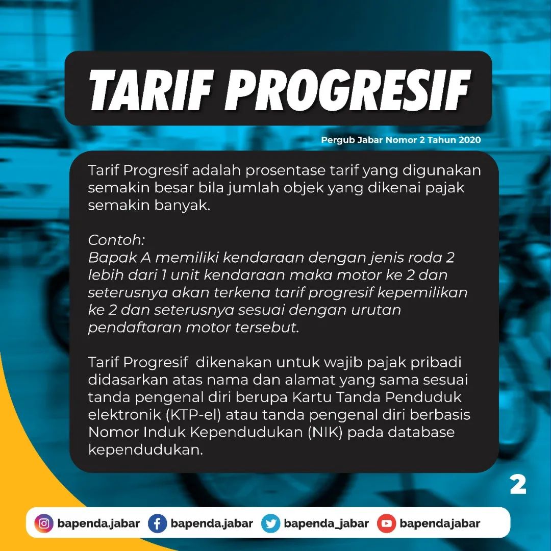 bapenda_jabar's tweet image. Buat #bestie yang mau nambah kendaraan,
MinDa informasiin nih..
Yang namanya Tarif #Progresif.
.
Tarif Progresif ini,
adalah prosentase tarif yang digunakan semakin besar bila jumlah objek yang dikenai #pajak semakin banyak.
.
@ridwankamil 
@uuruzhan
.