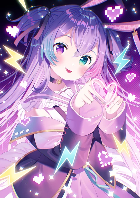 小兎姫ねねさん(@kotohime_nene)のデビュー半年記念イラストを描かせていただきました!おめでとうございます～!!🐰💜#ことねねあーと 