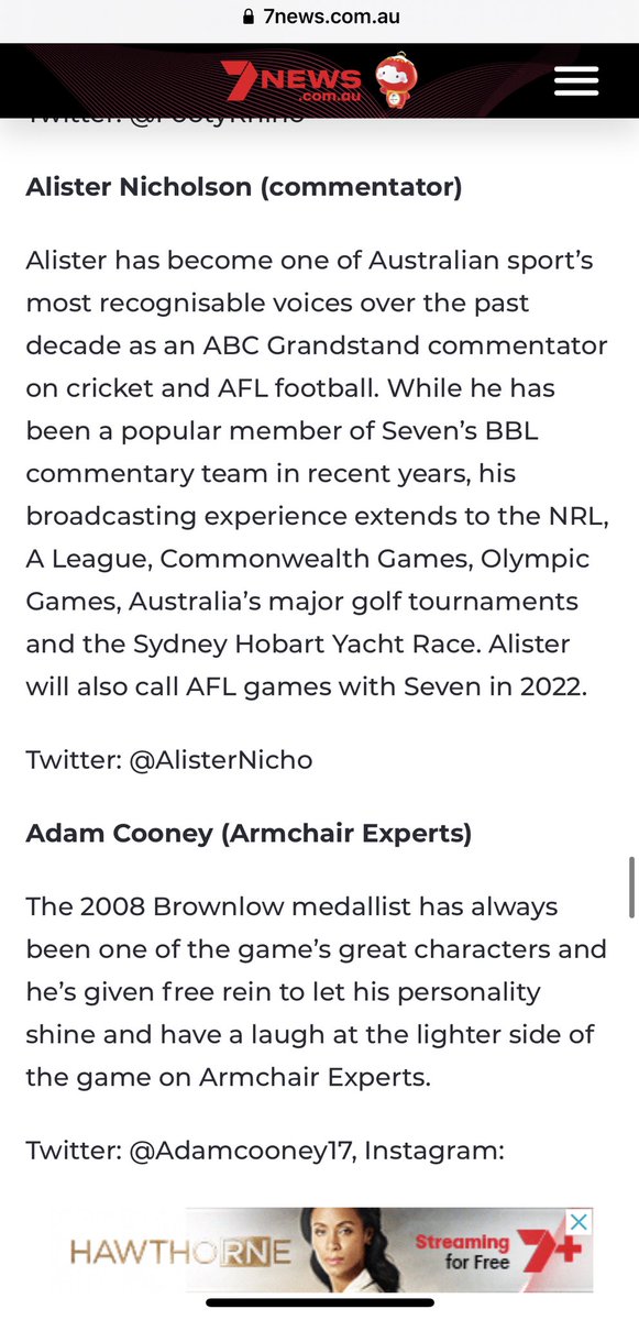 Great to see our mate <a href="/AlisterNicho/">Alister Nicholson</a> on the <a href="/7AFL/">7AFL</a> call team for this year.

Call well Al!