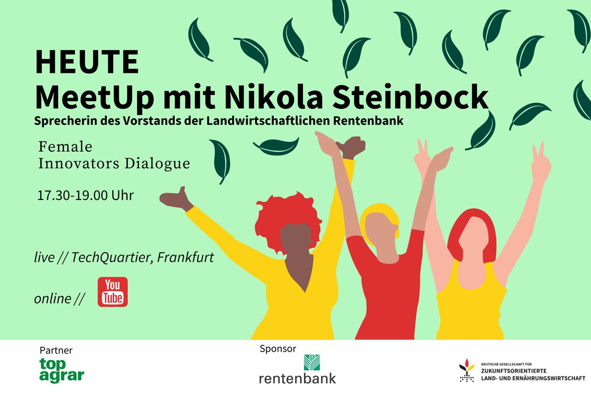 HEUTE live im @TechQuartier oder online:
youtube.com/watch?v=nj6ucn…
Vielen Dank an unsere Partner &amp; Sponsoren: <a href="/topagrar/">top agrar</a>  und <a href="/rentenbank/">rentenbank</a>. Wir freuen uns auf eine großartigen Abend mit <a href="/NikolaSteinbock/">Nikola.steinbock@gmail.com</a>!