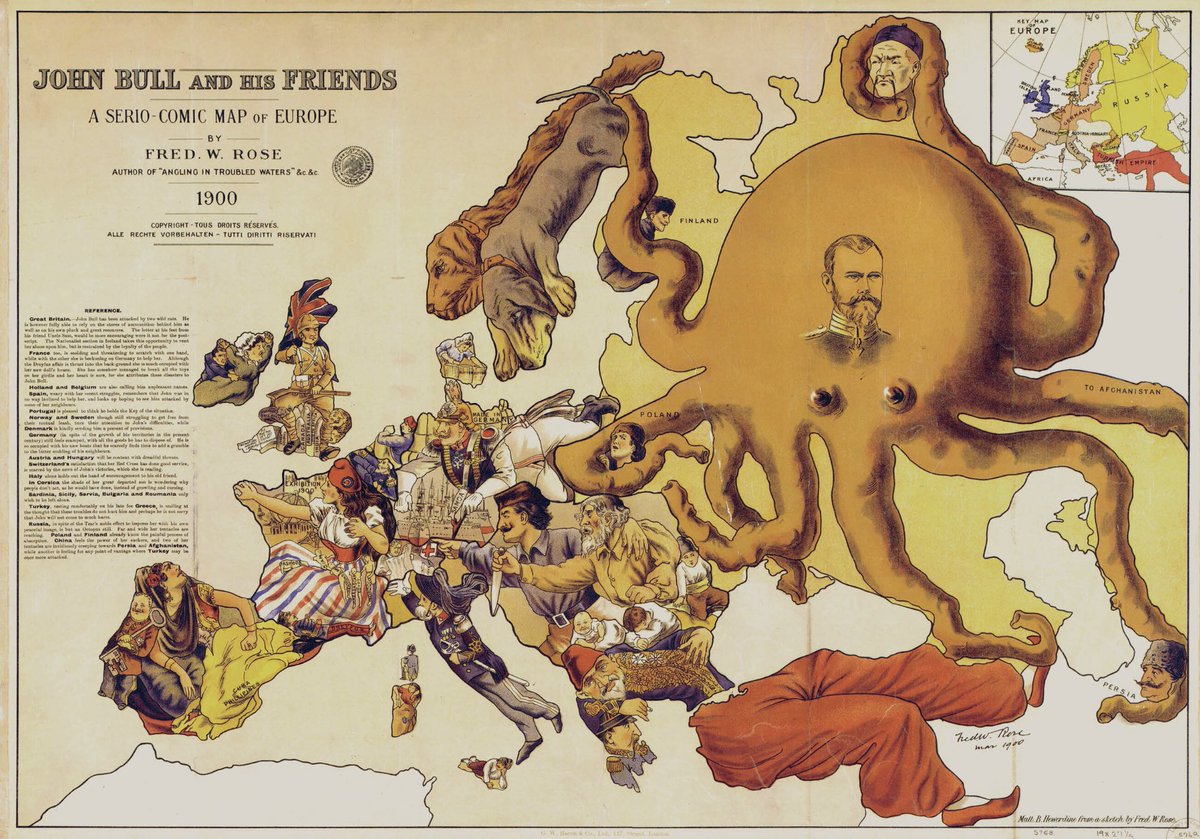 古い絵地図(国を、それぞれの国にちなんだ動物や人物などで描いた地図)だとロシアはタコの姿で描かれがち。描いているのは主にヨーロッパだから、ロシアに悪い印象を与えようとしてるんだろうな……という気はする。 
