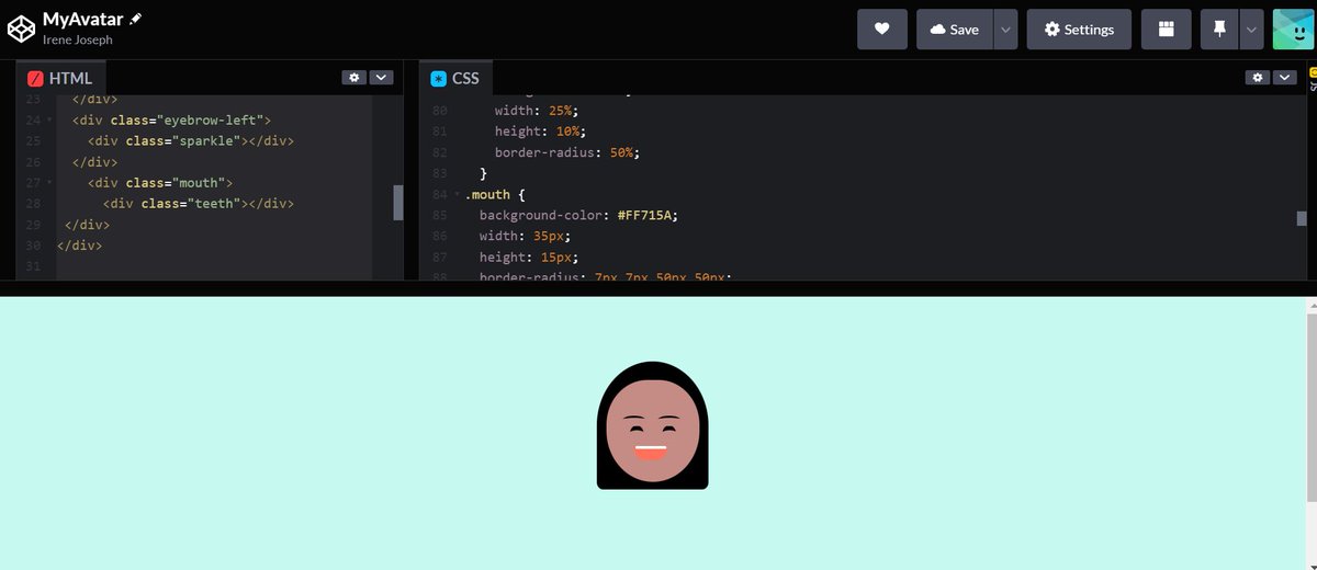 IreneJ0seph's tweet photo. Day 17/100: Created a simple avatar of myself😂 using #css.  

#100DaysOfCode #webdev #WomenWhoCode #HTML https://t.co/W6z3miQo1i