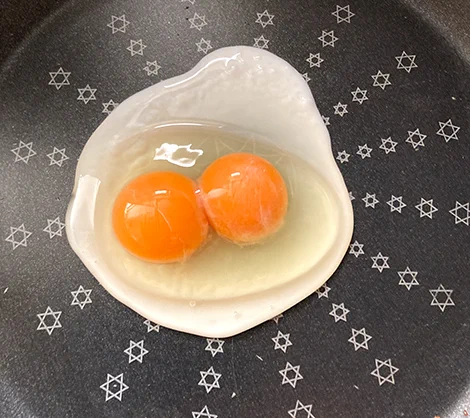 長い目玉焼き人生の中で、初めて黄身が二つ入っている卵が出てきました。これが双子の卵ってやつですね。塩コショウで蒸し焼きにして美味しく頂きました! 