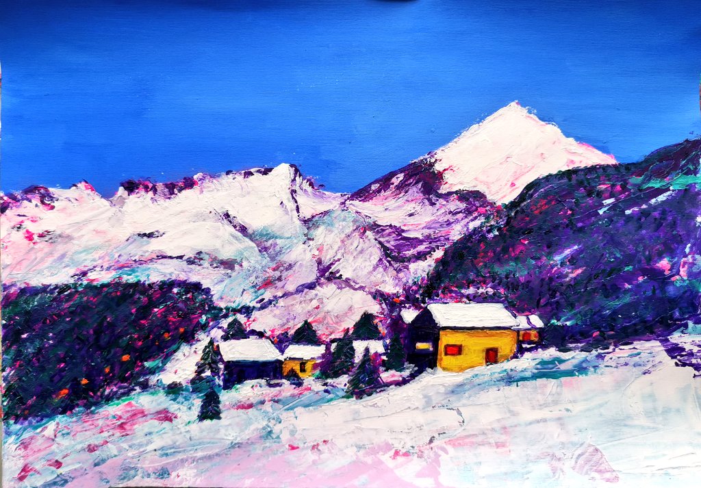 'La Rosière', acrylic on A3 paper. #acrylic #snowscene #alps #painting #skiing