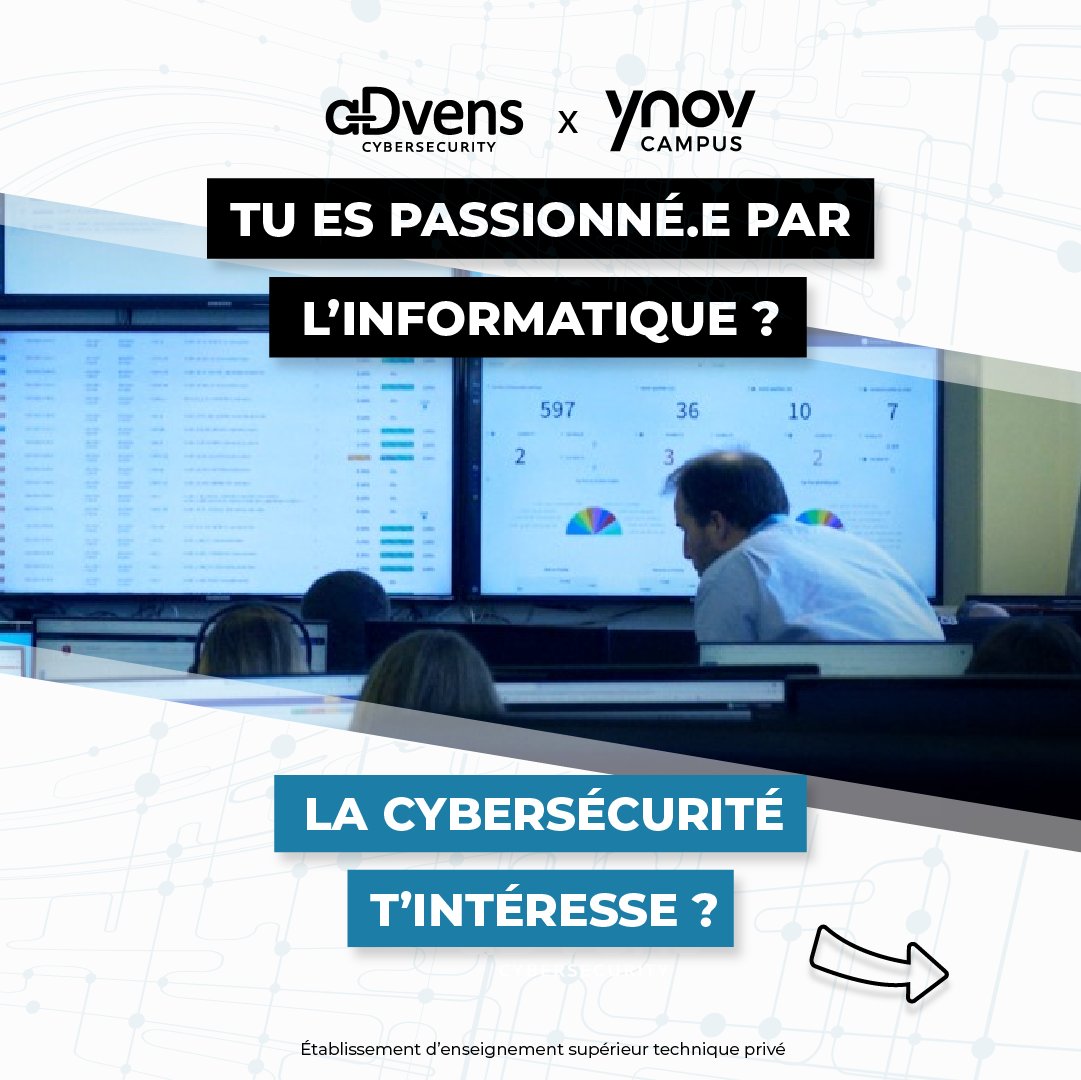ynov_bordeaux's tweet photo. Envie de rejoindre les rangs d’une entreprise leader en France pour protéger la société des cyberattaques ? 🔒

YNOV Campus et @advens vous proposent un parcours permettant d’obtenir la #certification #professionnelle de niveau 7 Expert #Informatique et Systèmes d’Information ! https://t.co/JVueQmo6Yh