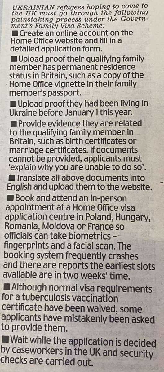 Britain_People's tweet image. WHAT Ukrainian #refugees fleeing for their lives have to do to get entry into UK

“World leading” according to Boris Johnson.

Priti Patel knows exactly what she's doing. Every possible hurdle used against Ukrainians fleeing war.

#PatelOut