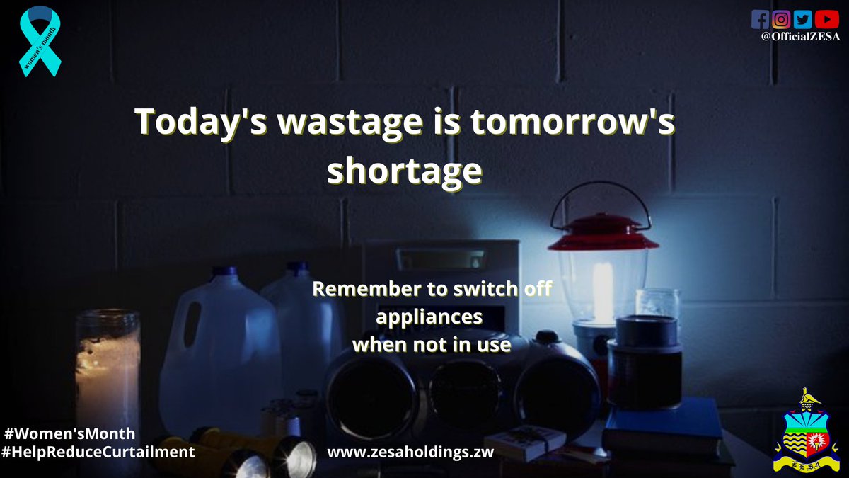 ZETDC_ (@zetdc_official) on Twitter photo Remember to switch off appliances when not in use especially during peak hours(5pm-9pm) <a href="/ZetdcOfficial/">ZETDC</a> <a href="/officialzpc/">Zimbabwe Power Company</a> <a href="/PowerTelZW/">PowerTel Zimbabwe</a> <a href="/JojMan1/">Dr George Manyaya</a> <a href="/HeraldZimbabwe/">The Herald Zimbabwe</a> <a href="/official_MOEPD/">Ministry Of Energy And Power Development</a> <a href="/ProsperPwm1/">Prosper Mutswiri(Ph.D)</a> <a href="/NewsDayZimbabwe/">NewsDay Zimbabwe</a> <a href="/ZBCNewsonline/">ZBC News Online</a>
#HelpReduceCurtailment
#SaveElectricity
#WomensMonth Remember to switch off appliances when not in use especially during peak hours(5pm-9pm) <a href="/ZetdcOfficial/">ZETDC</a> <a href="/officialzpc/">Zimbabwe Power Company</a> <a href="/PowerTelZW/">PowerTel Zimbabwe</a> <a href="/JojMan1/">Dr George Manyaya</a> <a href="/HeraldZimbabwe/">The Herald Zimbabwe</a> <a href="/official_MOEPD/">Ministry Of Energy And Power Development</a> <a href="/ProsperPwm1/">Prosper Mutswiri(Ph.D)</a> <a href="/NewsDayZimbabwe/">NewsDay Zimbabwe</a> <a href="/ZBCNewsonline/">ZBC News Online</a>
#HelpReduceCurtailment
#SaveElectricity
#WomensMonth