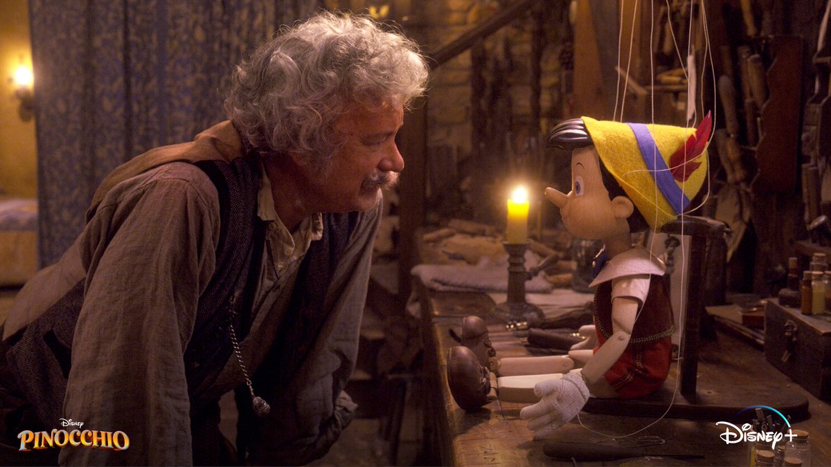 DisneyPlusUK's tweet photo. First Look! Check out Tom Hanks as Geppetto and our beloved Pinocchio, voiced by Benjamin Evan Ainsworth.

#Pinocchio is coming to Disney+ this September. https://t.co/nq2kWuK1g4
